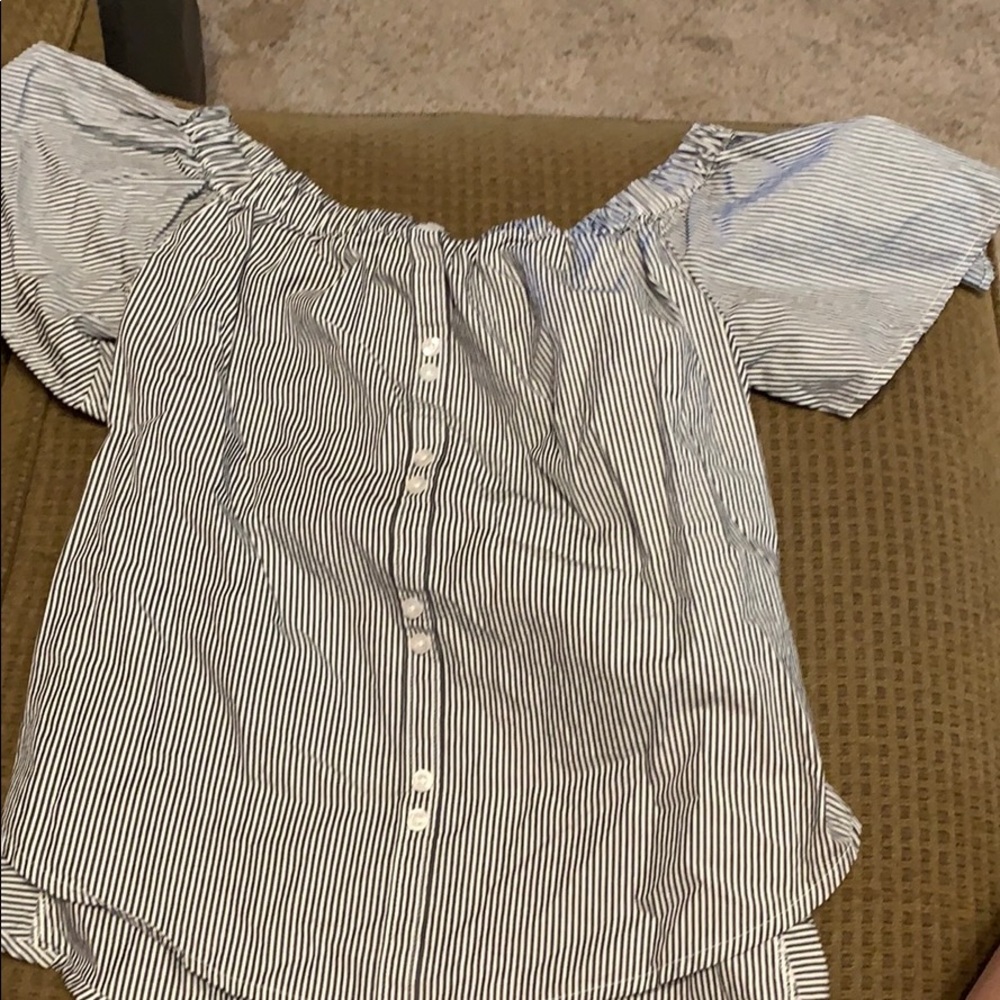 Off shoulder pinstripe shirt